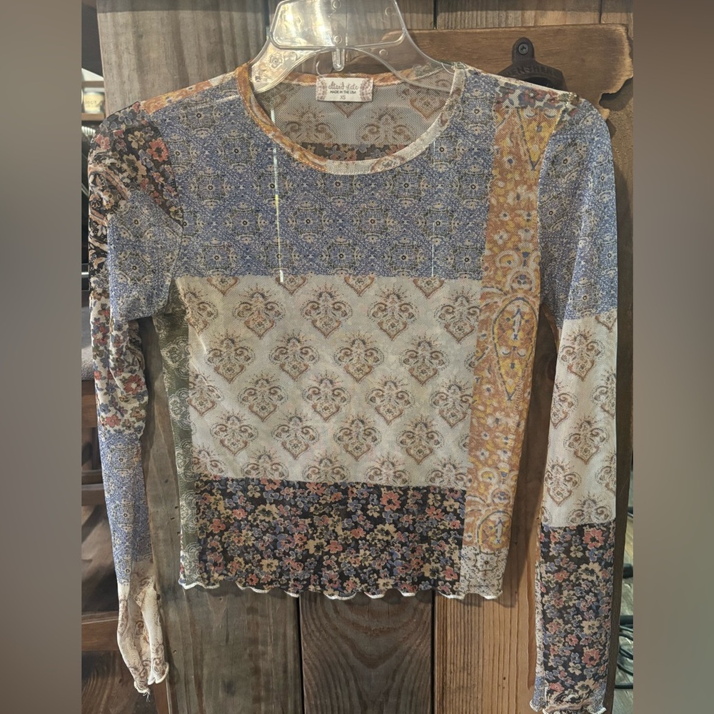 Altered State Patchwork Long Sleeve Mesh Top